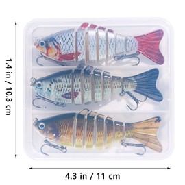 3 Pcs Multi Jointed Fishing Lures, Fresh Water and Salt Water 3D Artificial Pike FishTackle with Hooks, Slow Sinking Bass Must-have for Family Fishing Gear