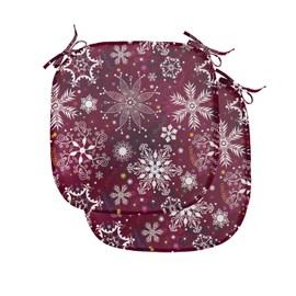 Ambesonne Winter Chair Seating Cushion Set of 2, Floral Flakes with Colorful Swirls Dots and Stars Xmas Party, Anti-Slip Seat Padding for Kitchen & Patio, 16"x16", Maroon White Multicolor