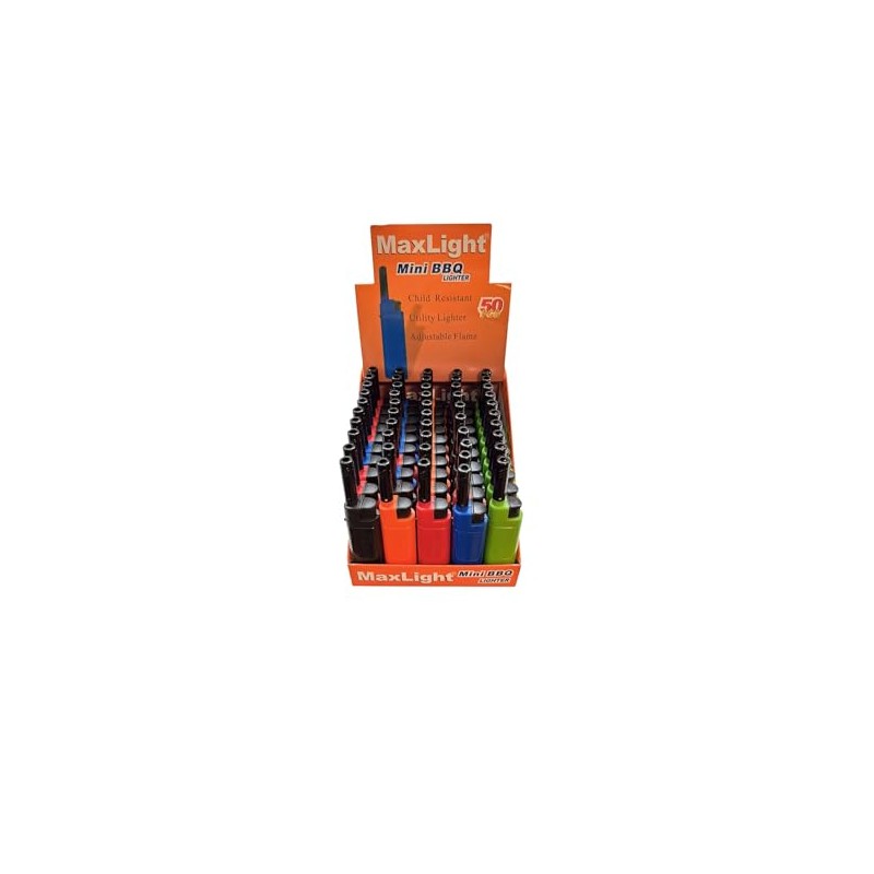 Refillable BBQ Grill Lighter, 50-Pack, Long Butane Gas Lighters for