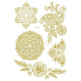 5 Sheets Temporary Metallic Flash Tattoos Set Gold5 VV Gold Silver Tattoos