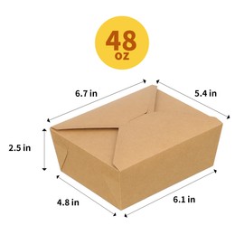 GHEIR 48 oz Take Out Food Containers 100 Pack, Disposable Kraft Paper To Go Containers Boxes, Microwaveable Leak and Grease Proof Take Out Boxes for Restaurant, Catering and Party