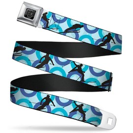 Belt Seatbelt Buckle Action Ski Pose Silhouettes Rings Blues Black 24 to 38 Inches