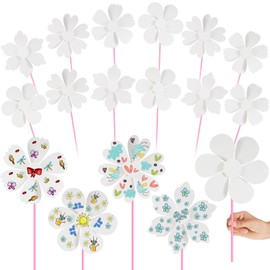 Simgoing 24 Pcs DIY Paper Pinwheels Bulk Make Your Own Pinwheel White Blank Paper Pinwheels Craft Kits Spring Windsock Craft for Boys Girls Summer Activities School Group Daycare Home Project