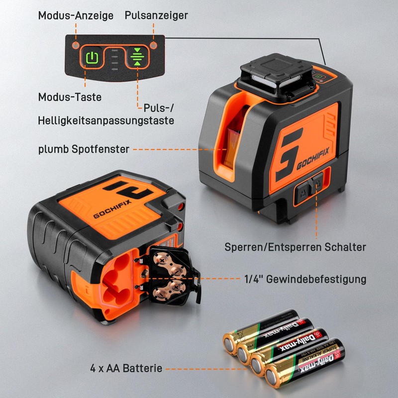 GOCHIFIX 360° Laser Level with Tripod 5 Lines Laser Level