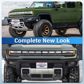 Steel No-Drill Front Bumper License Plate Bracket – Anti-Theft Tow Hook Mount fits for GMC Hummer EV,Sierra 2500HD 4th gen,Sierra 3500HD 4th gen,Terrain2nd gen,Yukon XL 5th gen