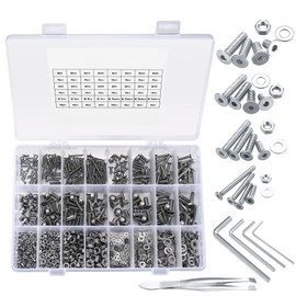 950 Pcs Flat Head Screws, Nuts, and Washers Assortment Kit, M2/M3/M4/M5 Hex Socket Bolts, Countersunk Screws with Hex Nuts Washers Set for Various Applications (950 silver)