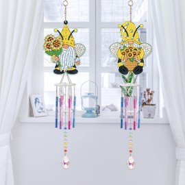 DCIDBEI Diamond Painting Wind Chimes Set of 2 Suncatcher Crafts Diamond Painting Gnomes Chimes Metal Wind Chimes 6 Tubes Wind Chimes for Outdoor Gifts Crafts for Children's Birthday Parties
