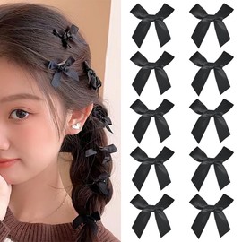 Side Hair Bow Barrettes for Women Satin Bowknot Hair Clips for Girls French Hair Clip for Thin Thick Hair Pins for Fine Hair Non Slip for Women Black Hair Ribbon Clips 15Pcs