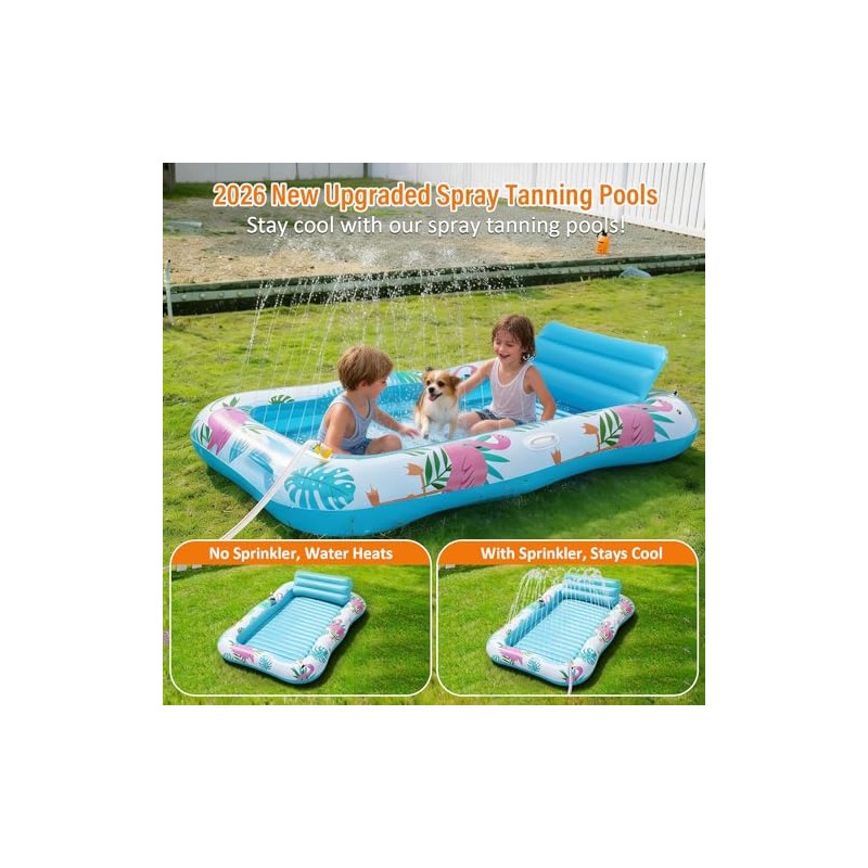 Inflatable Tanning Pool Lounger Float with Sprinkler, Pool Float Adult