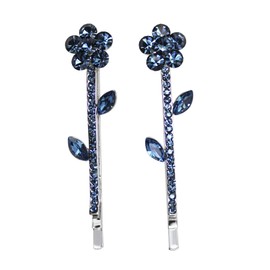 Faship Gorgeous A Pair Of Navy Blue Rhinestone Crystal Floral Hair Clips 2 Pcs - Navy Blue