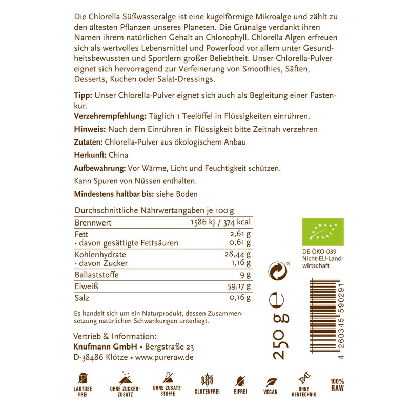 Chlorella Powder Organic - Pure & Controlled (Raw Vegan) Chlorella