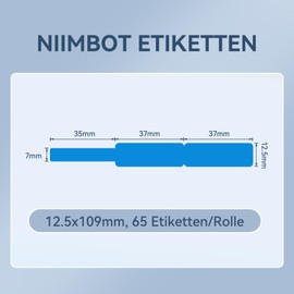NIIMBOT Thermal Cable Labels, 12.5 x 109 mm Label Printer, Thermal Paper Compatible with D110 D11 D101 H1S Label Printer, 65 Labels/Roll (3 Roll Pack) (Blue)
