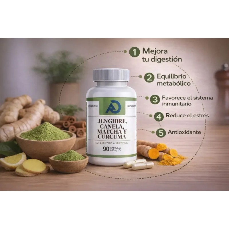 Te Verde, Jengibre, Matcha, Curcuma Suplemento 90 Capsulas