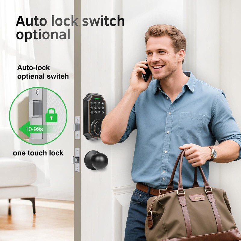 SUBPOT Smart Keyless Entry Door Lock with 2 Knobs,Front Door