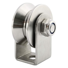 heyous Stainless Steel V-Type Groove Sliding Wheel Roller Track Rail Fixed Pulley with Bearing, Silver Tone, Long Style