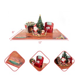 CUTE POPUP - Christmas Home Warming Pop Up Card with Santa Claus and Festive House Designs - Ideal for Kids, Girlfriend, Husband, and More - Vintage Christmas Card with Envelope for Family