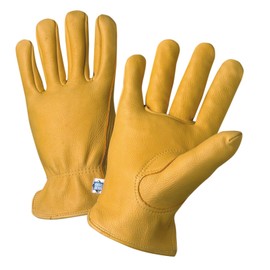 West Chester 85040 Grain Deerskin Leather Driver Gloves – Brown, Large, Safety Wear Gloves with Shirred Elastic Wrist, Keystone Thumb