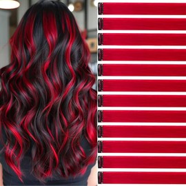 Red Hair Strands for Clip-in 12 Pieces 55 cm Hair Strands for Braids / Braiding Hairstyles Clip in Extensions Individual Strands Colourful Hair Strands Children's Hair Extensions Accessories