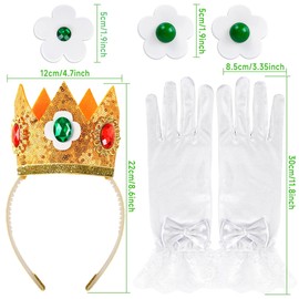 Goenb Princess Daisy Costume Accessories, 4 PCS Set of Princess Costume Crown/Earrings/Gloves/Brooch Dress up for Women
