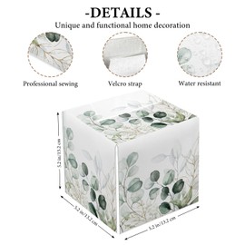 Eucalyptus Leaves Tissue Box Cover, Green Leaves Tissue Box Holder, Square Facial Paper Case, Cube Facial Paper Organizer Dispenser for Bedroom Vanity Countertop Nightstands/Leather-14
