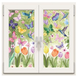 Movstriker 8Pcs Spring Window Sticker Floral Hummingbird Butterfly Easter Window Stickers Double-Sided Stickers, Ideal Easter Gifts for Kids & Adults Used for Home, YAO421