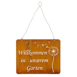 levandeo Sign Welcome to the Garden 31 x 25 cm Decorative Rust Decoration Brown Dandelion Iron Metal Door Sign Wall Picture Garden Decoration Outdoor Decoration