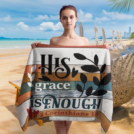 WAITPI Christian Farmhouse Beach Towel, Rustic Bible Verse Scripture Beach Towels Oversized, Jesus His Grace is Enough Quick Dry Sand Free Beach Towel Decor for Bathroom Swimming Pool 30x60in