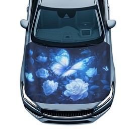 Darisoco Blue Bling Butterfly Car Hood Cover Polyester Elastic Fabrics Washable Suitable for Large SUV and Pickup Trucks 39×59in