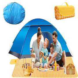 HouzeFun Pop Up Camping Tent, Outdoor Easy Set Up Automatic Family Travel Tent, 2-4 Person Camping Tents Portable Automatic Tent for Camping Beach Travel (2 Person, Blue)