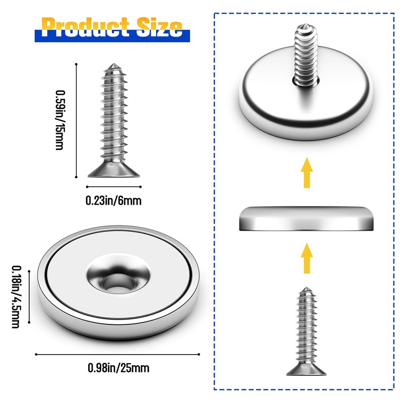 VNDUEEY Neodymium Cup Magnets, Strong Rare Earth Magnets, 60LBS 8