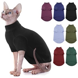 SUNFURA Turtleneck Sweater for Cat, Sphynx Cats Shirt Hairless Cat Sweaters with Sleeves, Warm and Soft Kitten Pullover Fleece Winter Pajamas Jumpsuit for Puppy Cats, Black L