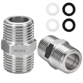 2 Pack Shower Hose Extension 1/2" to 1/2" Chrome Hex Nipple Water Line Adapter Used to Connect Two Hoses Includes Rubber Washer