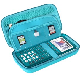 BOVKE Hard Calculator Case for Texas Instruments TI-84 Plus CE Color Graphing Calculator/TI-84 Plus/TI-83 Plus CE, Extra Zipped Pocket for USB Cables, Charger, Manual and More, Turquoise