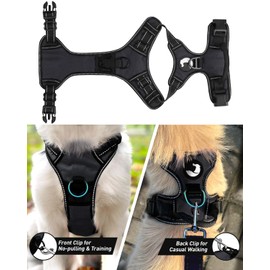 Joytale No Pull Dog Harness Medium Sized Dog, Reflective Pet Vest with Front Clip, Adjustable Soft Padded Harnesses with Easy Control Handle for Training and Walking, Black, M