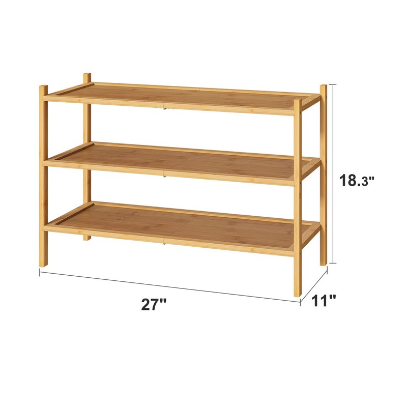 kiplant 3-Tier Shoe Rack for Closet, Bamboo Wood Shoe Rack