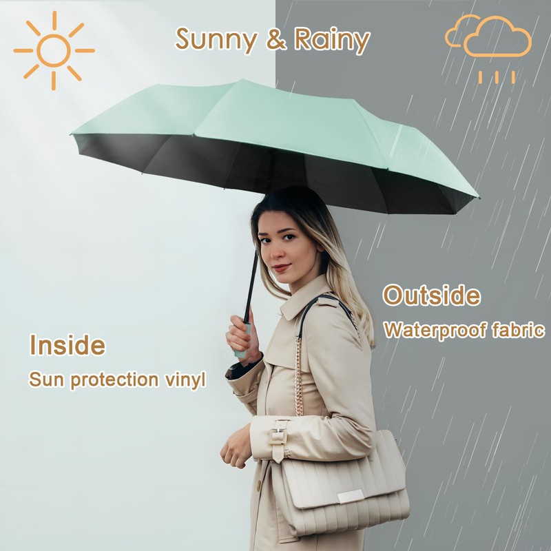 Fogkey 2-Pack Windproof, Waterproof, UV-Blocking Portable Travel Umbrella, Compact Sun