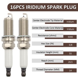 16PCS Iridium Spark Plug Compatible with Chrysler Dodge Jeep Ram 4.7L 5.7L 6.4L V8