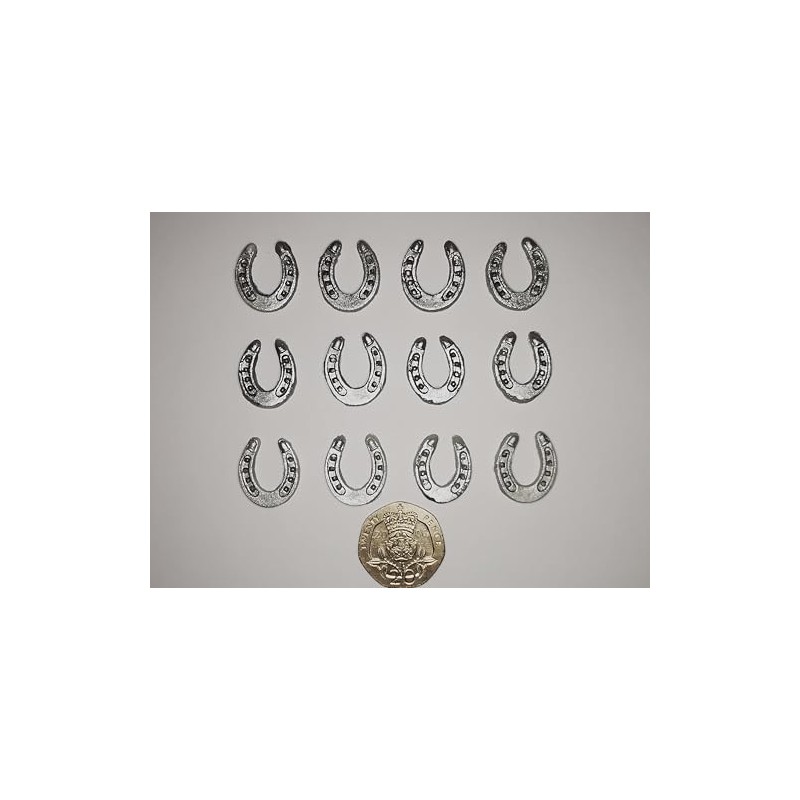 12 Handmade Edible Lucky Silver Horseshoes, Cupcake Sugarpaste Decorations by