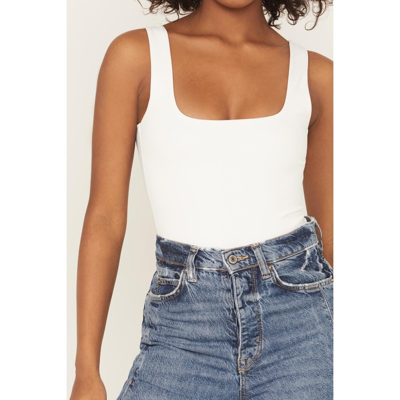 Good American Women's Modern Tank Scuba Thong Bodysuit, White, M