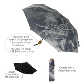Terra Distribution Japanese Design Compact Travel Umbrella [ Designed in Japan ] Cool Small Mini Umbrella/Portable Folding Umbrella [ Rain/Sun UV Protection ] (Dragon)