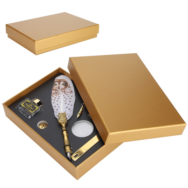 Dip Calligraphy Pen Set Owl Feather Pen Lacquer Stamp Vintage