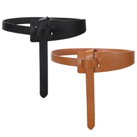 SUOSDEY 2 Pack Women Tie a Knot Belt Genuine Leather Full Grain Leather Waist Belt for Dress Coat Clothing Accessories