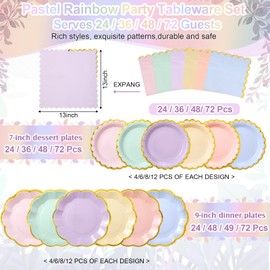 216 Pcs 72 Guests Pastel Plates and Napkins Party Supplies