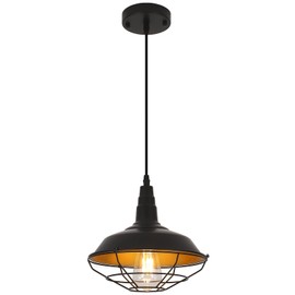 LWWHQ Farmhouse Pendant Lights Kitchen Island, 10.2" Black Kitchen Pendant Lighting Over Island, Industrial Vintage Hanging Light Fixtures Rustic Metal Wire Cage Pendant Light, 1 Pack