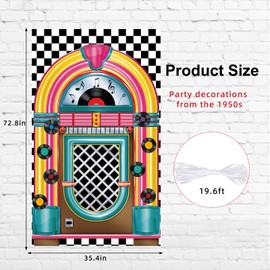 Jukebox Cutout Banner 50's Rock and Roll Banner Backdrop Birthday Party Decoration Baby Shower Birthday Party Supplies(90 * 185cm)