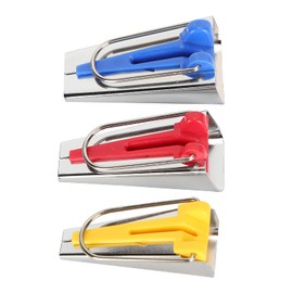 3Pcs Bias Tape Maker Kit, Fabric Tape Maker Tools with Wooden Awl Bead Needles Clip Presser Foot Threader for Sewing Quilting Patchwork