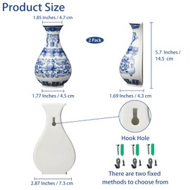 GDSZJLJ Set of Two Handmade Chinese Blue and White Porcelain Wall Vases,Chinoiserie Ceramic Wall Hanging Vases for Flowers, Mounted Vase for Home Décor,Living Room,and Indoor Ceramic Decor