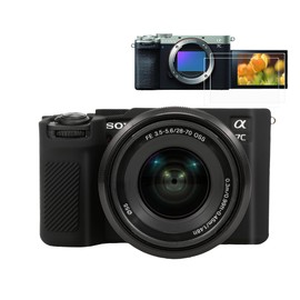 Pocoukate Case for Sony Alpha 7C II / 7CR Camera, Soft Silicone Protective Cover Skin with A7C II / A7CR Screen Protector Accessories for Sony Alpha 7C II/Alpha 7CR Silicone Case - Black