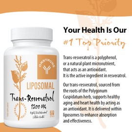 Liposomal Trans-Resveratrol Supplement | 1200mg High-Potency 98% Purity Trans-Resveratrol from Japanese Knotweed Extract | Antioxidant & Anti-Aging Support for Longevity and Immunity - 60 Softgels