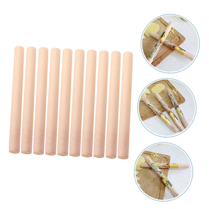 FUNOMOCYA 10pcs Wooden Rolling Pin for Baking Smooth Non Stick